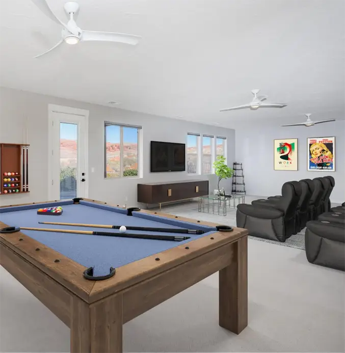 Utah Basement Theater Room with Pool Table